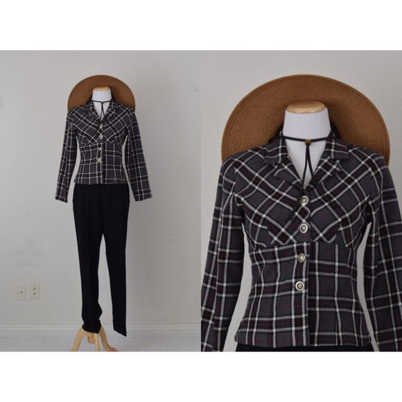 Vintage 90s Plaid Long Sleeves Button up Blouse - Picture 1 of 10